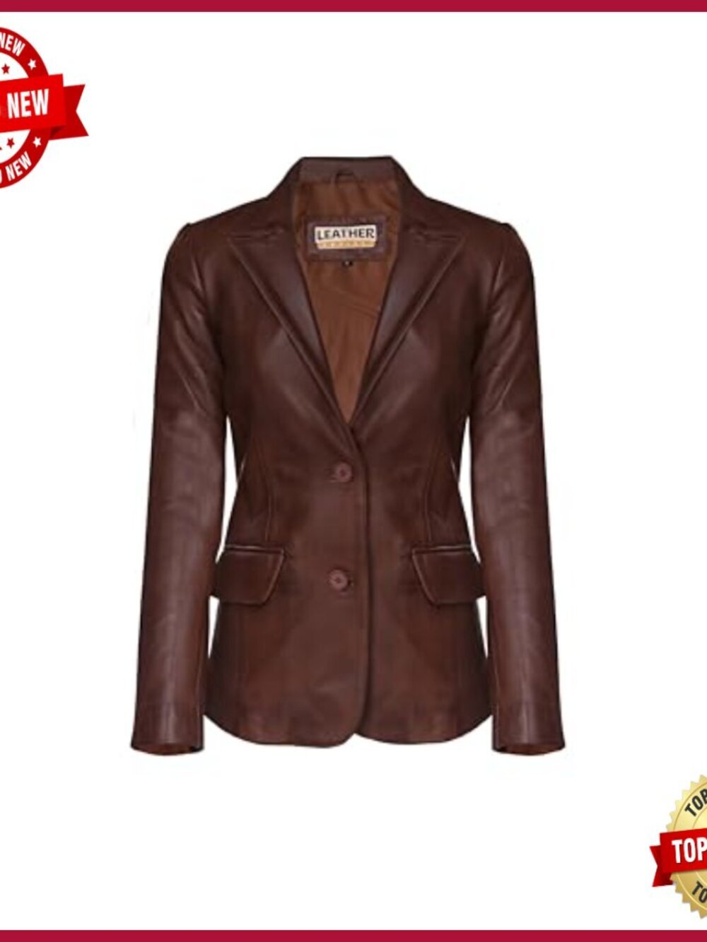 Genuine Lambskin Leather Blazer Jacket Women's Tailored Two-Button - Picture 2 of 6